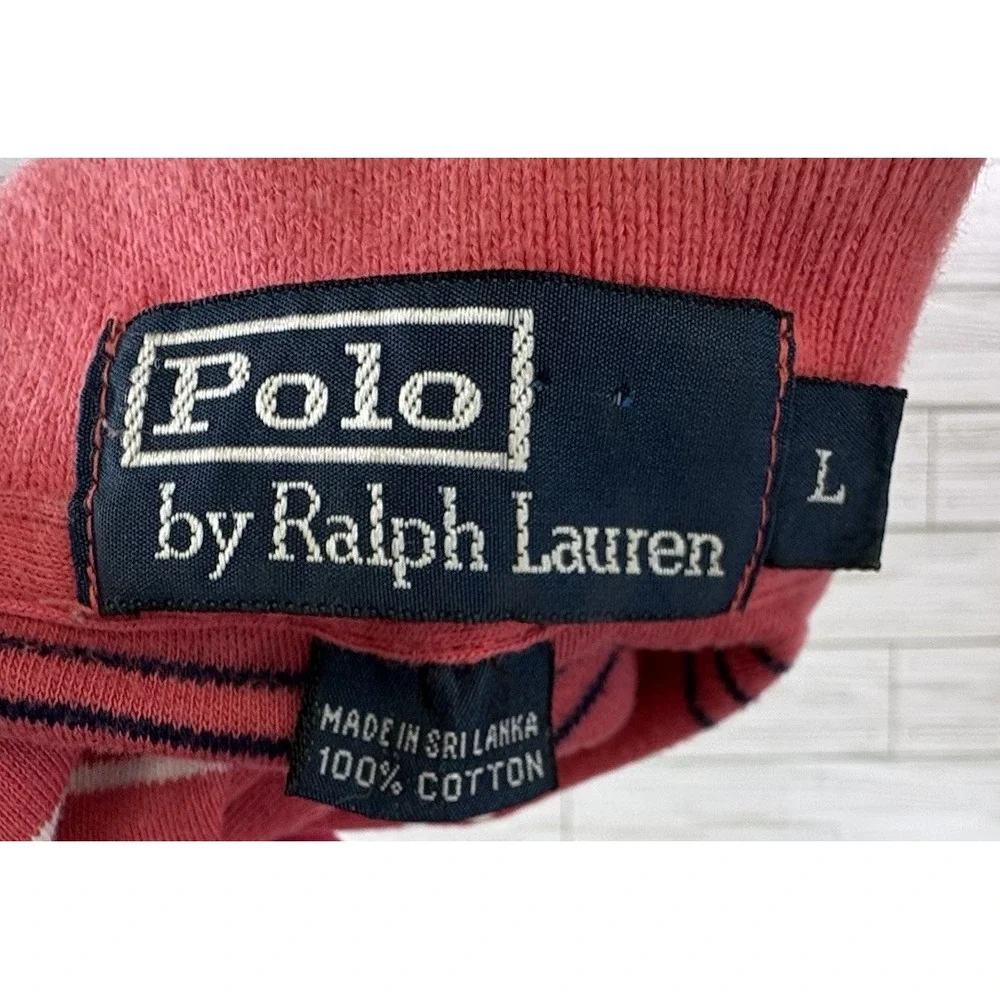 Polo Ralph Lauren Men's Golf Polo Shirt‎ Red White Black Stripe Cotton Sz Lg